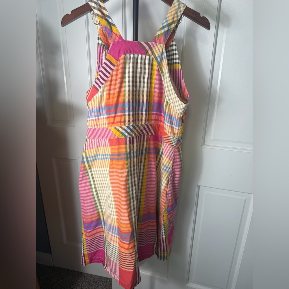 Multicolor Plaid Madras Wrap Sundress - Pink & Orange Size Large Pockets - Picture 11 of 12